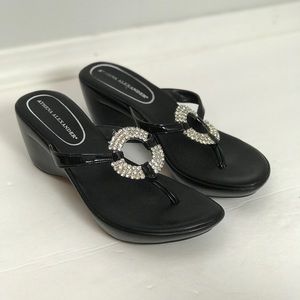 Athena Alexander | Rhinestone Flip Flop Wedges